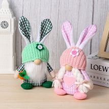 Lot de 2 oreilles de lapin à carreaux de Pâques ornements de poupée couple âgé sans visage décorations de poupée