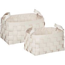 Beliani - Lot de 2 Paniers de Rangement en Cuir pu Fait Main avec Poignées Beige Sippar