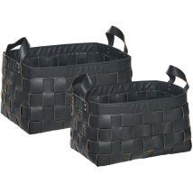 Beliani - Lot de 2 Paniers de Rangement en Cuir pu Fait Main avec Poignées Noir Sippar
