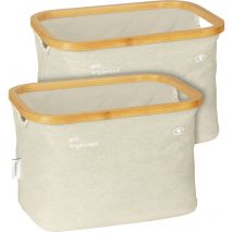 Lot de 2 Paniers de rangement, tom tailor et Wenko Polyester avec cadre en bambou, Corbeille de rangement, organisateur de salle de bain, rangement
