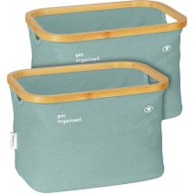 Lot de 2 Paniers de rangement, tom tailor et Wenko Polyester avec cadre en bambou, Corbeille de rangement, organisateur de salle de bain, rangement