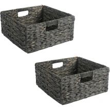 Lot de 2 paniers lanzi en jacinthe d'eau noirs, 32 x 32 x 15 cm