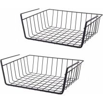 Lot de 2 paniers suspendus amovibles en métal - Convient pour les bureaux, cuisines, réfrigérateurs, salles de bains, armoires, armoires (noir)