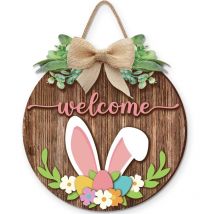 Lot de 2 panneaux de Pâques en bois à suspendre Bunny Welcome Door Hangers Rustic Easter Wooden Wreath Signs For Front Door Spring Home Farmhouse