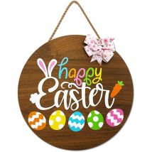 Lot de 2 panneaux en bois à suspendre Joyeuses Pâques Panneau de bienvenue lapin coloré Décorations de porte de Pâques avec nœuds