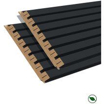 Lot de 2 demi-panneaux mural décoratif lamelles MDF noir 1250 x 287 x 20 mm-0,72 M2 PEFC 70%