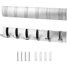 Lot de 2 patères avec 6 crochets pliables, support à crochets en aluminium pour vestes, manteaux et plus
