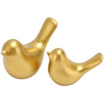 Feiyue - Lot de 2 petites statues d'oiseaux en résine dorée, figurines décoratives pour salon, chambre à coucher, bureau