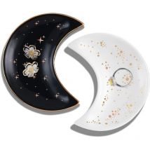 Lot de 2 petits plateaux à bijoux en forme de lune, porte-bagues décoratif en céramique, cadeaux amusants