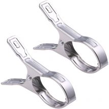 Feiyue - Lot de 2 pinces de séchage de vêtements en acier inoxydable, grandes pinces, ressorts épais, mâchoires lisses à haute élasticité, 14,8 cm