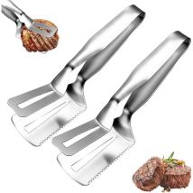 Lot de 2 pinces à steak en acier inoxydable, multifonction de qualité alimentaire, pince à pain, pince à barbecue en acier inoxydable, pince à steak