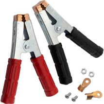 Kinsi - Lot de 2 Pinces/fiches crocodiles de batterie/démarrage 12/24V 500A - rouge (positif) noir (négatif)