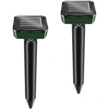 Lot de 2 piquets répulsifs à taupes solaires - Répulsif à taupes à ultrasons - Élimination des taupes à énergie solaire pour taupes, serpents,