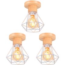 Axhup - Rétro Plafonnier Vintage Industrielle Cage Forme Diamant Lustre Suspension pour Salon Entrée Cuisine Blanc- 3 Pack
