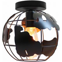 Axhup - Plafonnier Industrielle Cage Métal Suspension Lustre Suspension E27 40W Noir 1PCS