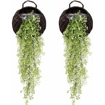 Ensoleille - Lot de 2 Plante fleurie artificielle, Lierre Vigne Plante Artificielle Intérieur Exterieur Fleur artificielles Pour décoration murale et