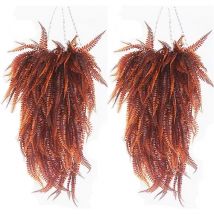 Lot de 2 plantes artificielles en plastique à suspendre,Plantes artificielles à suspendre,Fougère Brun,Pour l'intérieur et l'extérieur,Pour balcon,