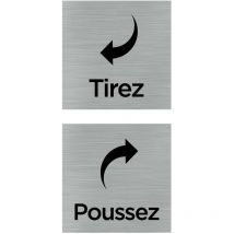 Lot de 2 plaques de porte Tirez/Poussez avec fléchage (Q1071).- Plaque aluminium brossé -