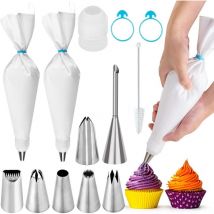 Ersandy - Lot de 2 Poches à Douille Premium Écolo - 7 Douilles en Inox - Poche à Douille en Coton 40 cm Réutilisable - Qualité Professionnelle