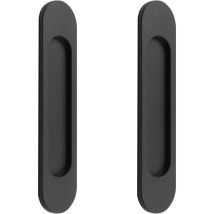 Lot de 2 poignées de porte coulissante ovales auto-adhésives, en alliage d'aluminium noir mat, poignée sans perforation 14,8 cm
