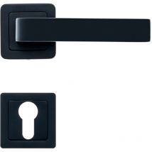 Lot de 2 poignées canela noir mat + 2 rosaces cylindre noir mat AYR