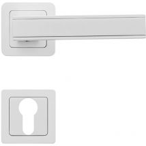 Lot de 2 poignées chai blanc mat + 2 rosaces cylindre blanc mat AYR