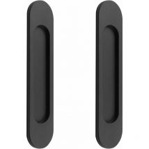 Lot de 2 poignées de porte coulissantes ovales auto-adhésives en alliage d'aluminium noir mat sans perforation pour portes coulissantes de grange,