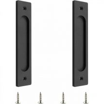 Ymyny Lot de 2 poignées de porte coulissantes rectangulaires encastrées en acier inoxydable noir mat pour porte de grange coulissante