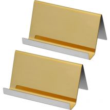 Lot de 2 Porte Carte de Visite Métallique en Acier Inoxydable - Jusqu'à 30 Cartes - Présentoir Carte de Visite Doré - Rangement Cartes de Visite pour