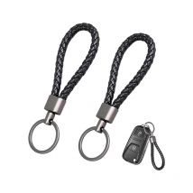 Lot de 2 porte-clés en cuir tressé, porte-clés de voiture en cuir, porte-clés pour hommes et femmes, pour voiture, moto, vélo et maison (noir) - Lntyq