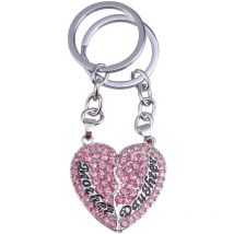 Feiyue - Lot de 2 porte-clés en forme de cœur pour mère et fille, cadeau pour la fête des mères (rose)