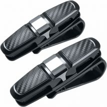 Lot de 2 Porte-Lunettes pour Pare-Soleil, avec Clip pour Lunettes de Soleil ou Cartes, Noir + argent