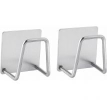 Lot de 2 porte-éponges auto-adhésifs, pour la cuisine, montage sans perçage, en acier inoxydable, antirouille et étanche, argent