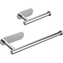 Lot de 2 porte-rouleaux de cuisine et porte-rouleaux de papier toilette, support mural auto-adhésif, porte-papier toilette en acier inoxydable 304