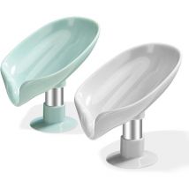 Lot de 2 porte-savons, porte-savon en barre avec drainage, porte-savon pour les mains, plateau à savon en forme de feuille, porte-savon à ventouse