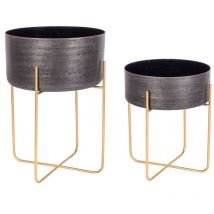 Bizzotto - Ensemble de 2 porte-pots en aluminium noir de style design