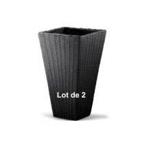 Le Poisson Qui Jardine - Lot de 2 Pots de fleurs imitation rotin anthracite 40 x 40 x 70 cm