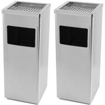 Lot de 2 Poubelle en Acier 48L Poubelle à cendrier d'hôtel 30x24x60cm argent
