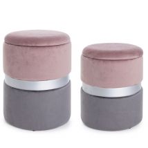 Fashion Commerce - Lot de 2 poufs coffre rangement en velours rose-gris