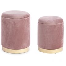 Fashion Commerce - Lot de 2 poufs rangement en velours rose