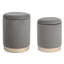Lot de 2 poufs coffre rangement en velours gris