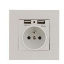 Lot de 2 Prises Murales, Prise Electrique Murale avec Double usb 5V/2100mA, Prise Encastrable avec 2 Ports de usb Pratique et Manialble