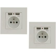 Jormftte - Lot de 2 Prises Murales, Prise Electrique Murale avec Double usb , Prise Encastrable avec 2 Ports de usb Pratique et Manialble