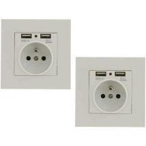 Lot de 2 Prises Murales, Prise Electrique Murale avec Double USB , Prise Encastrable avec 2 Ports de USB Pratique et Manialble