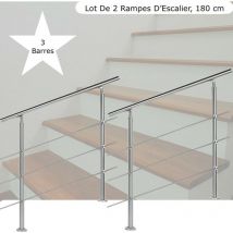 Le Poisson Qui Jardine - Lot, 2 Rampes D'Escalier Sur Pied, 180cm, Acier Inoxydable, 3 Barres - Acier