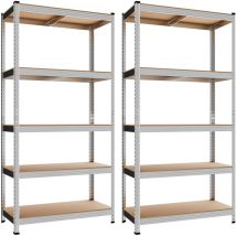 Lot De 2 Rayonnage 5 Niveaux - Étagères De Rangement 40 X 90 X 180 Cm, Étagères Acier Charge Lourde Robuste Métallique, Argent