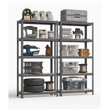 Lot de 2 Rayonnage Étagères charge lourde métallique 180 x 90 x 40 cm, 5 niveaux Gris GLR040G02