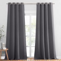 Lot de 2 Rideau Occultant Thermique Rideaux Occultants à Oeillets Isolation Lumineux Anti uv Gris - 132x213CM