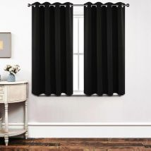 Lot de 2 Rideau Occultant Thermique Rideaux Occultants à Oeillets Isolation Lumineux Anti UV Noir - 132x160CM