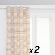 Lot de 2 Rideaux à œillet Jacquard Beige Lin 130 x 260 cm - Atmosphera